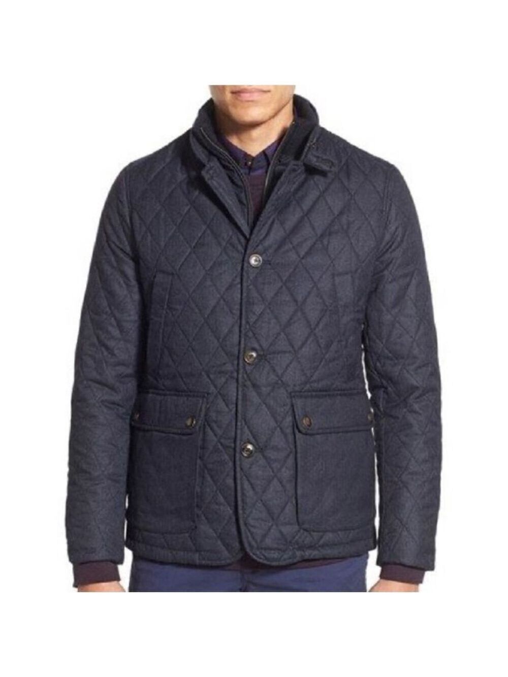 TED BAKER LONDON Kirklan Quilted Bomber Jacket, Dark Blue & Black, Size 4 = US L